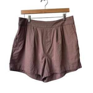 Pact Womens Brown Organic Cotton Linen Shorts Size L Pockets Inseam 3.5" Preppy